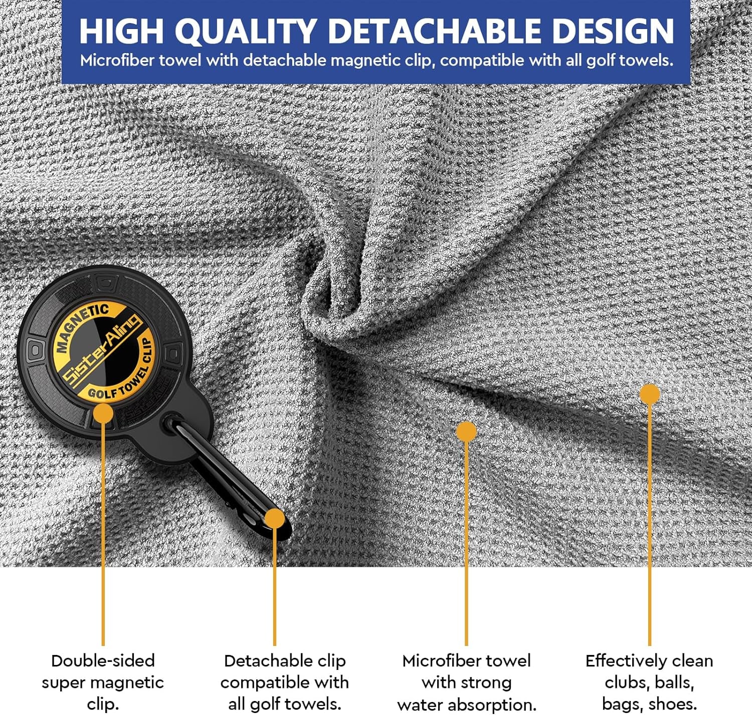 Magnetic Golf Towel Clip Set - Strong Magnet Hold, Removable & Easy Clean, Men'S Golf Gift